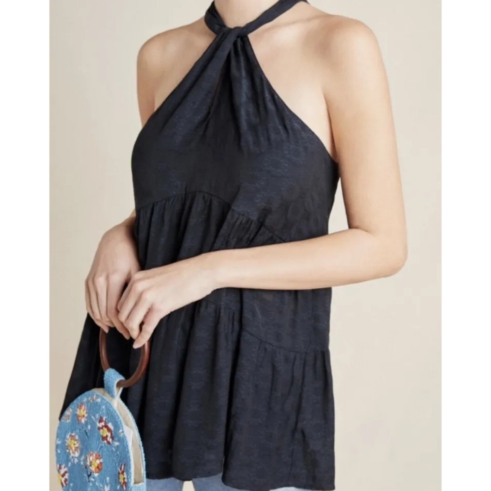 By Anthropologie Lavinia Keyhole Halter Tank Top Black XS